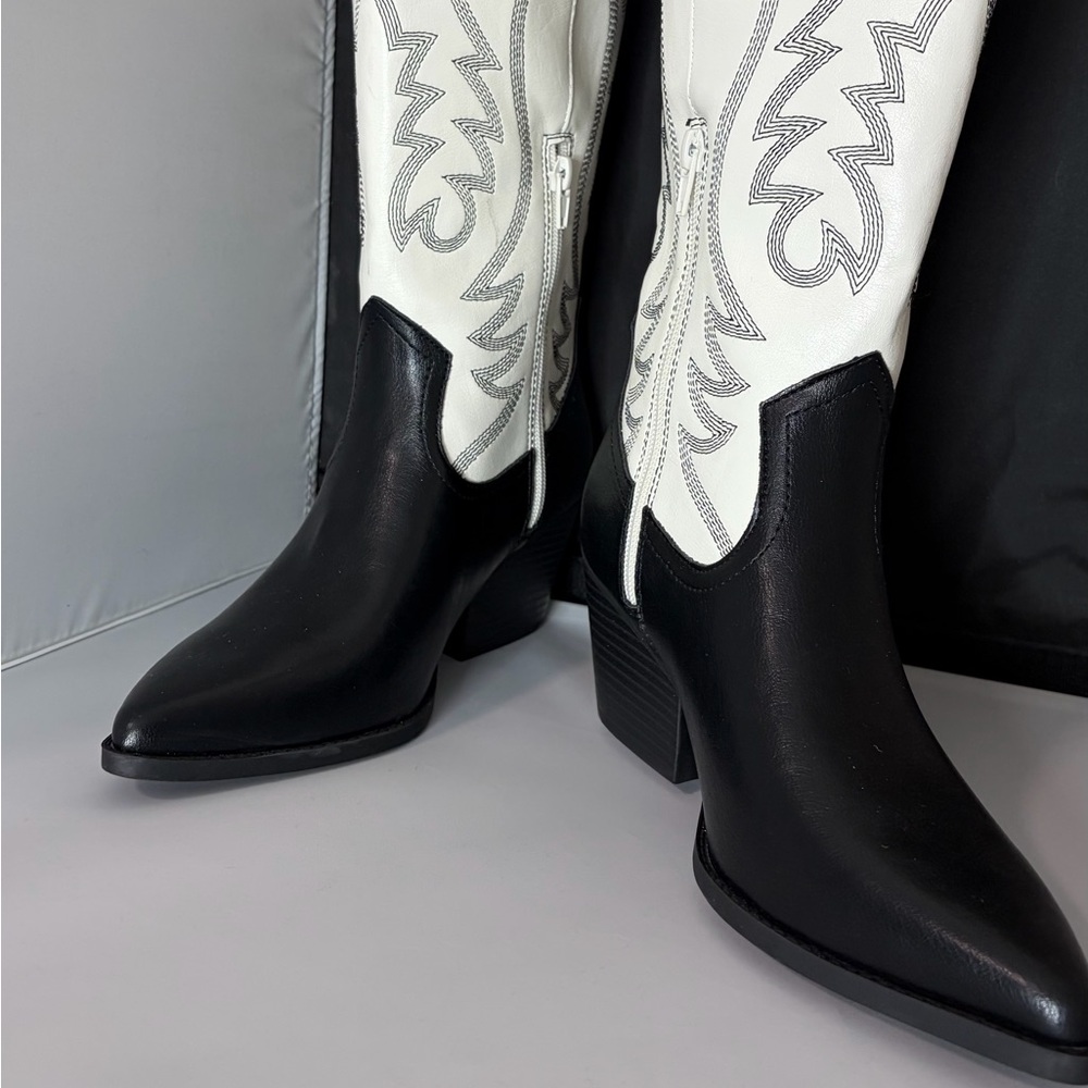 Indigo Black and White Heeled Boots